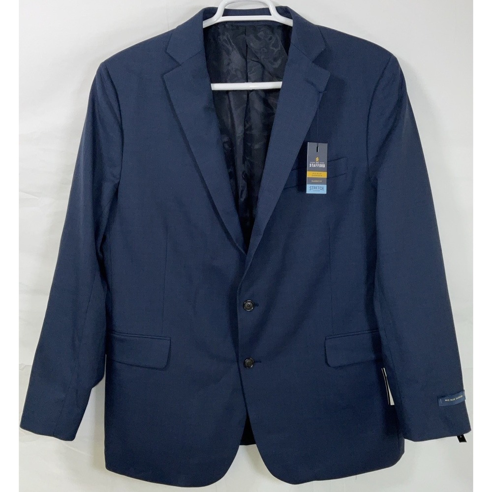 NWT Men's Stafford Classic Fit Sport Coat Suit Jacket Mid Blue Sharkskin‎ 48 Reg